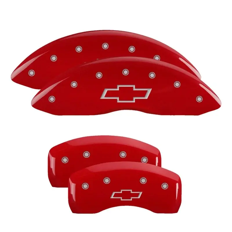 MGP 4 Caliper Covers Engraved F&R 21-22 Chevrolet Colorado Bowtie Red Finish Silver Character Weekend Sale