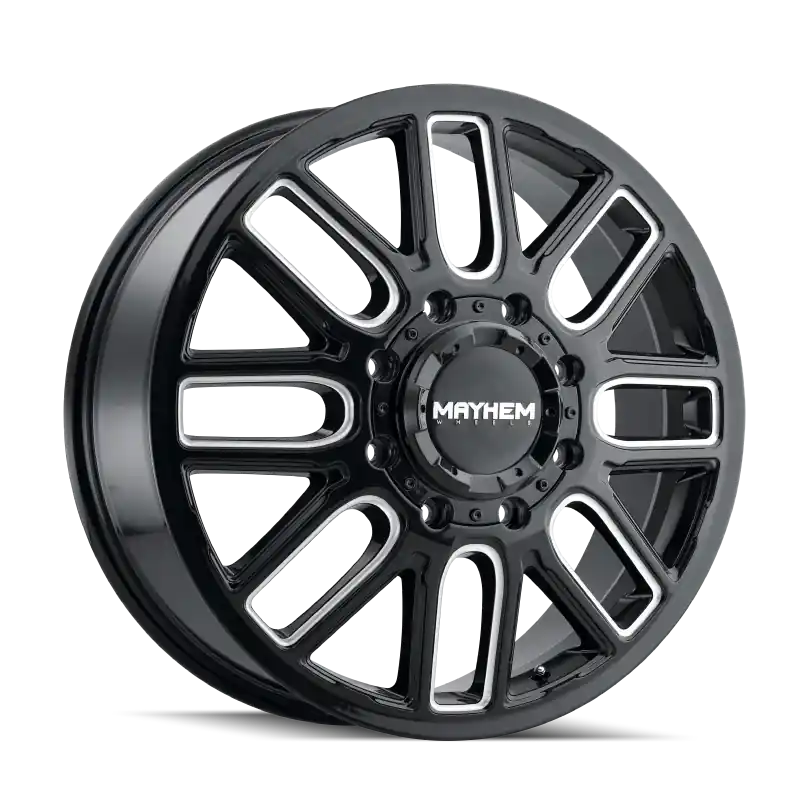 Free Delivery Mayhem 8107D Cogent Dually 22x8.25 / 8x200 BP / 115mm Offset / 142mm Hub Black w/Milled Spokes Wheel