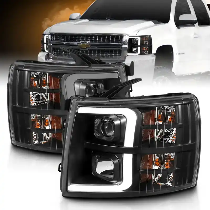 ANZO 07-13 Chevrolet Silverado 3500 Projector Headlights - Black Amber Popular