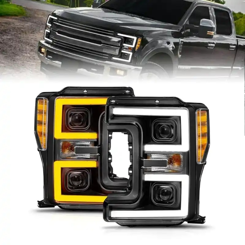 ANZO 17-19 Ford F-250/350/450 SD (w/o Factory LED) LED Proj Headlights w/Light Bar Switchback Blk Deal