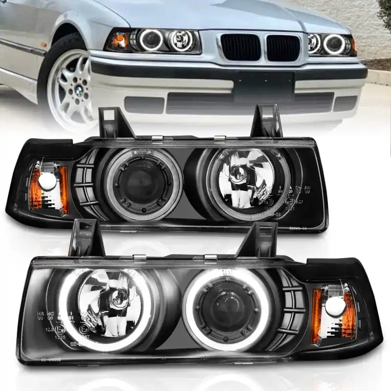 ANZO 1992-1998 BMW 3 Series E36 Projector Headlights w/ Halo Black G2 1 pc Top Rated