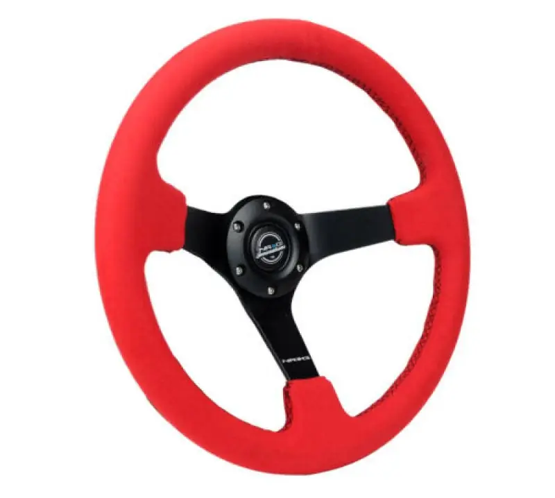 NRG Reinforced Steering Wheel (350mm/3in. Deep) Matte Black Spoke/ Red Alcantara w/ Black Stitching Fresh Stock