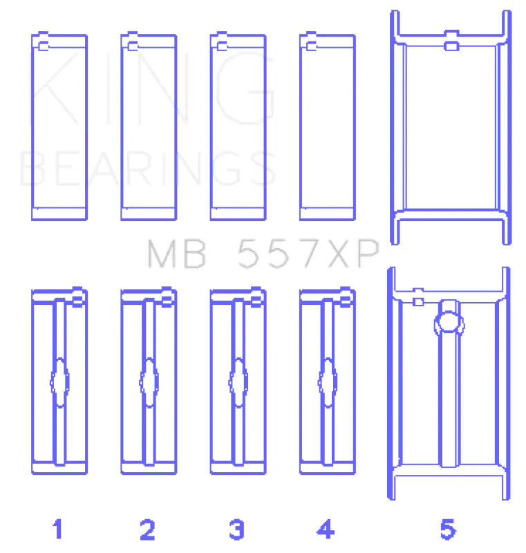 King General Motors 262/267/302/307.010in Undersize Crankshaft XP-Series Main Bearing Set (Set of 5) Premium