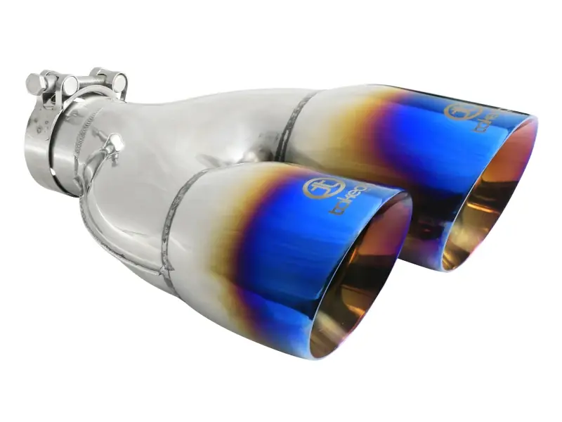 aFe Takeda 2.5in 304 Stainless Steel Clamp-on Exhaust Tip Driver Side 2.5in Inlet 4inDual-Blue Flame Next Day Delivery