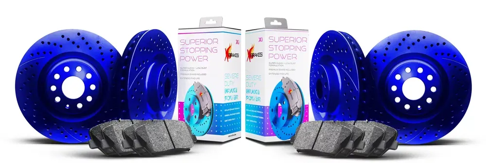 Save Now Xbrakes Xi Series Brake Rotor and Pad Kit; Front and Rear; Blue