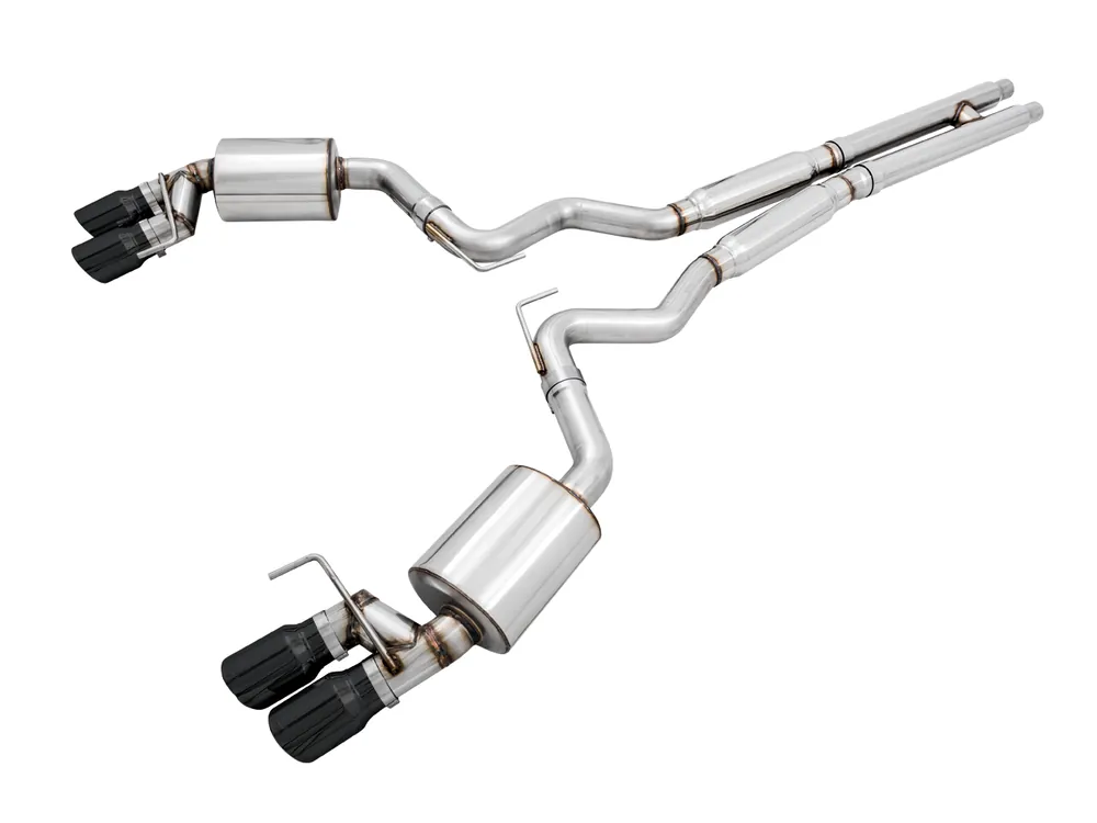 Latest AWE Touring Edition Cat-back Exhaust for the 2018+ Mustang GT - Quad Diamond Black Tips - 3015-43106