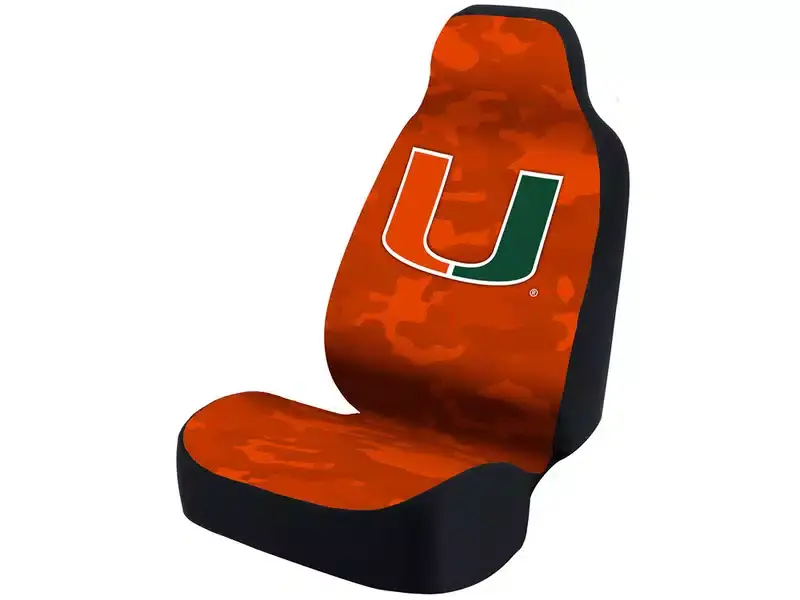 University of Miami Orange Camo Seat Cover USCSELA118 | RealTruck Free Delivery