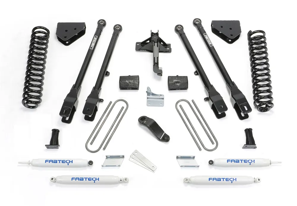 New Release Fabtech 4 Link Lift System, 6 in. Lift w/ Coils and Performance Shocks For 08-16 Ford F250 4WD. - K2120