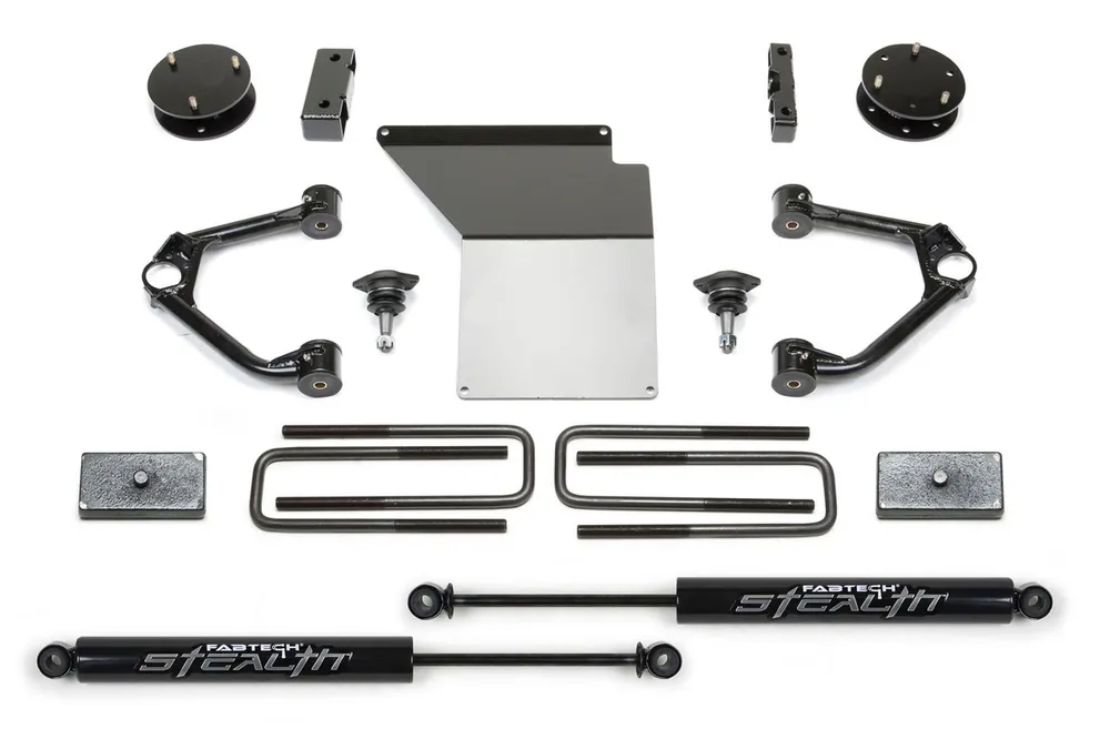 Next Day Delivery Fabtech Budget Lift System, 3 in. Lift w/ Stealth Shocks For 07-18 GM C/K1500 P/U w/o E Forged Steel UCA. - K1059M