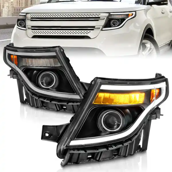 High Quality ANZO 11-15 Ford Explorer (w/Factory Halogen HL Only) Projector Headlights w/Light Bar Black Housing
