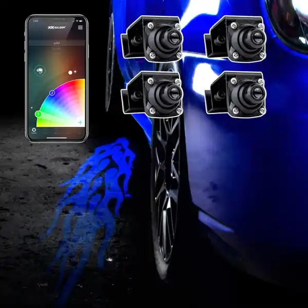 XK Glow Curb FX Bluetooth XKchrome App Waterproof LED Projector Welcome Light Flame Style 4pc Top Rated