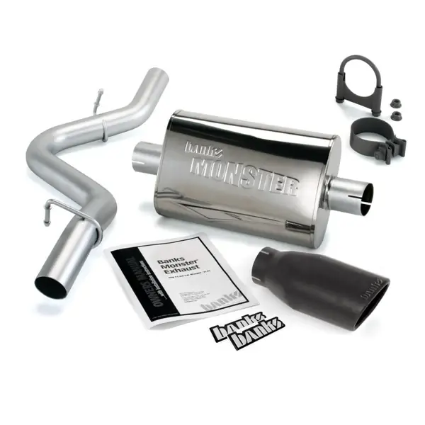 Weekend Sale Banks Power 97-99 Jeep 2.5/4.0L Wrangler Slip Fit Cat Monster Exh Sys - SS Single Exh w/ Blk Tip