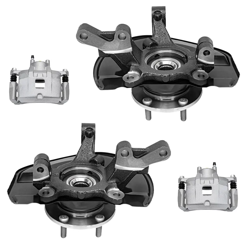 Money Back Guarantee 4pc Front Brake Calipers Steering Knuckles and Wheel Hub Bearings Kit