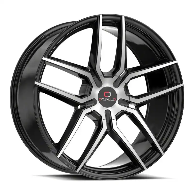 Original Cavallo CLV-55 Gloss Black and Machined Wheel; Rear Only; 24x9; 18mm Offset