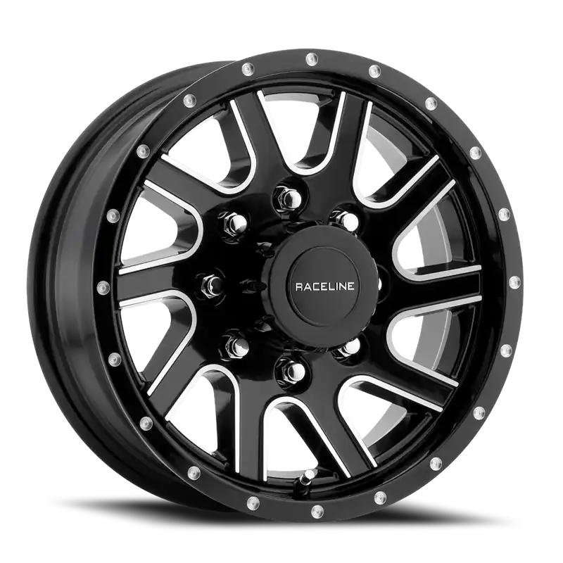 Buy Today Raceline 820M Twisted Trailer Wheel 16x6 8x165.1 Gloss Black w/ Machined Accents 0mm - FREE T-SHIRT INCLUDED!