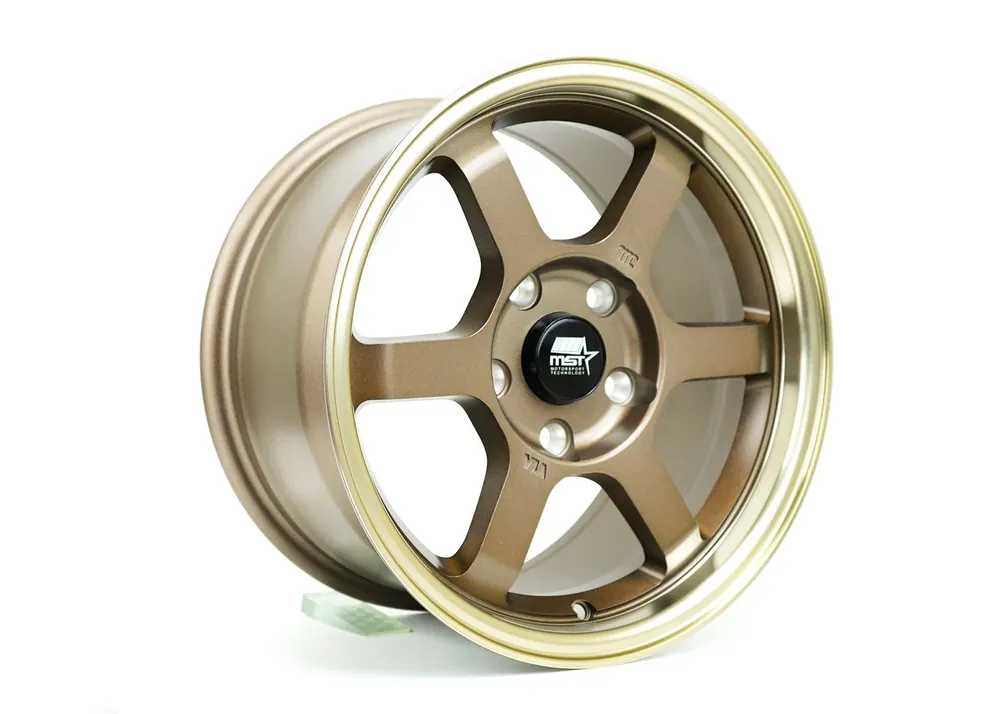 Crafted Mst Time Attack Wheel 16x8 4x100 Matte Bronze w/Bronze Machined Lip 20mm