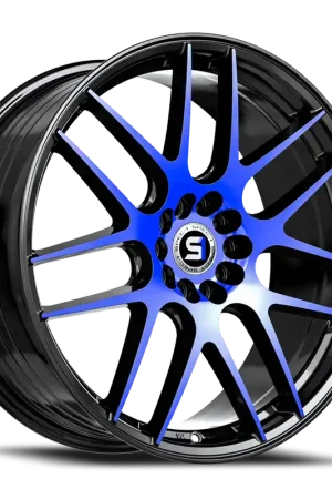 Free Returns Spec-1 Sp-65 Wheel 17x8 5x114.3 & 5x120 Gloss Black & Blue Machined 42mm