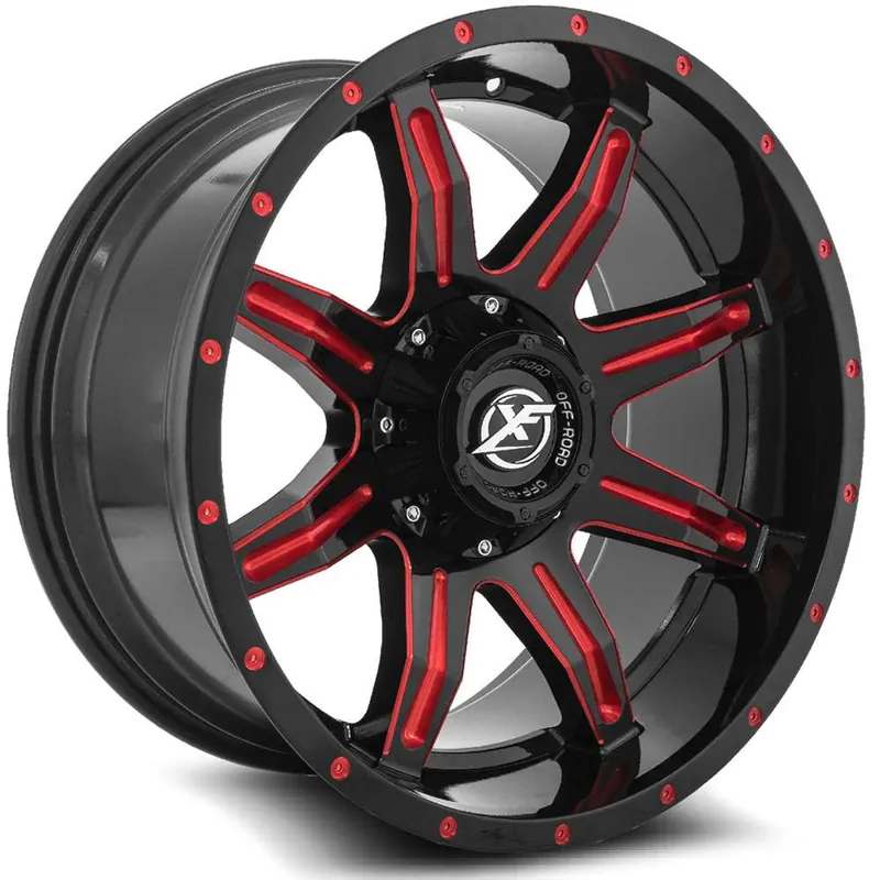 Xf Off-Road Xf-215 Wheel 20x10 5x127 & 5x139.7 Gloss Black & Red Milled -12mm Luxury