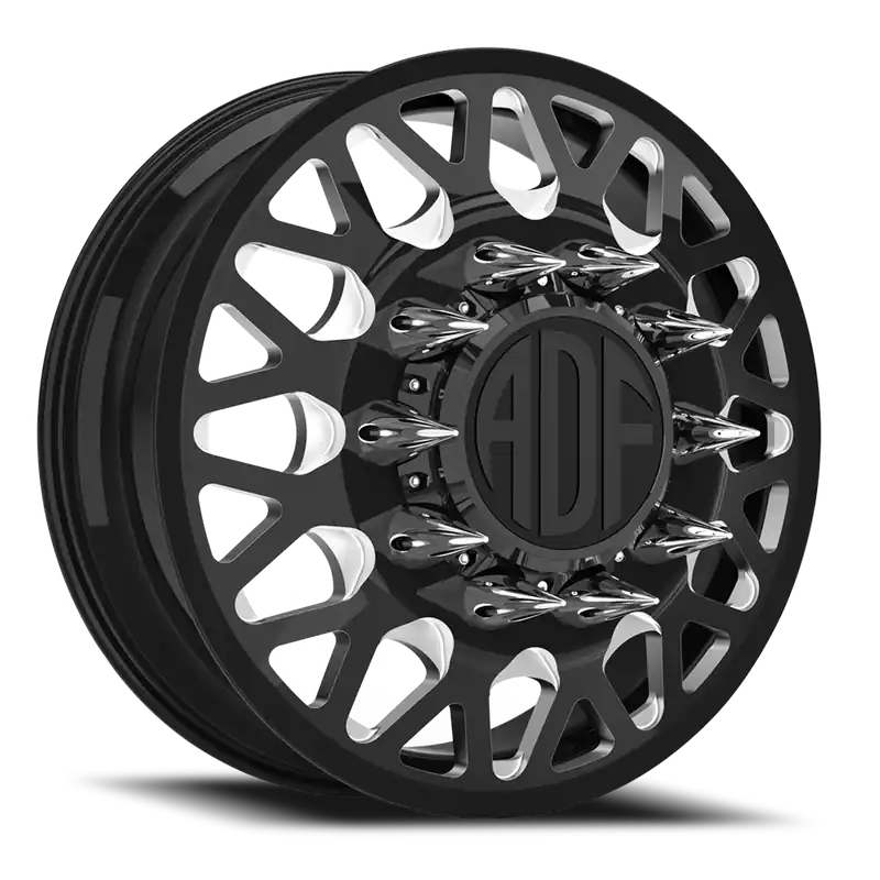 Fresh Stock Adf Hot Shot Dually Wheel 24x8.25 10x225 Gloss Black/Machined 144mm - MINIMUM PURCHASE OF 4 - FREE T-SHIRT INCLUDED!