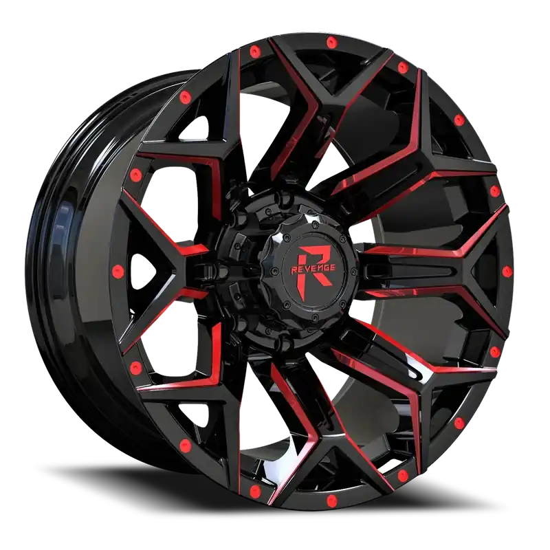 Revenge Rv202 Wheel 20x10 8x170 Black Milled w/ Red Tint -19mm - FREE T-SHIRT INCLUDED! Sale