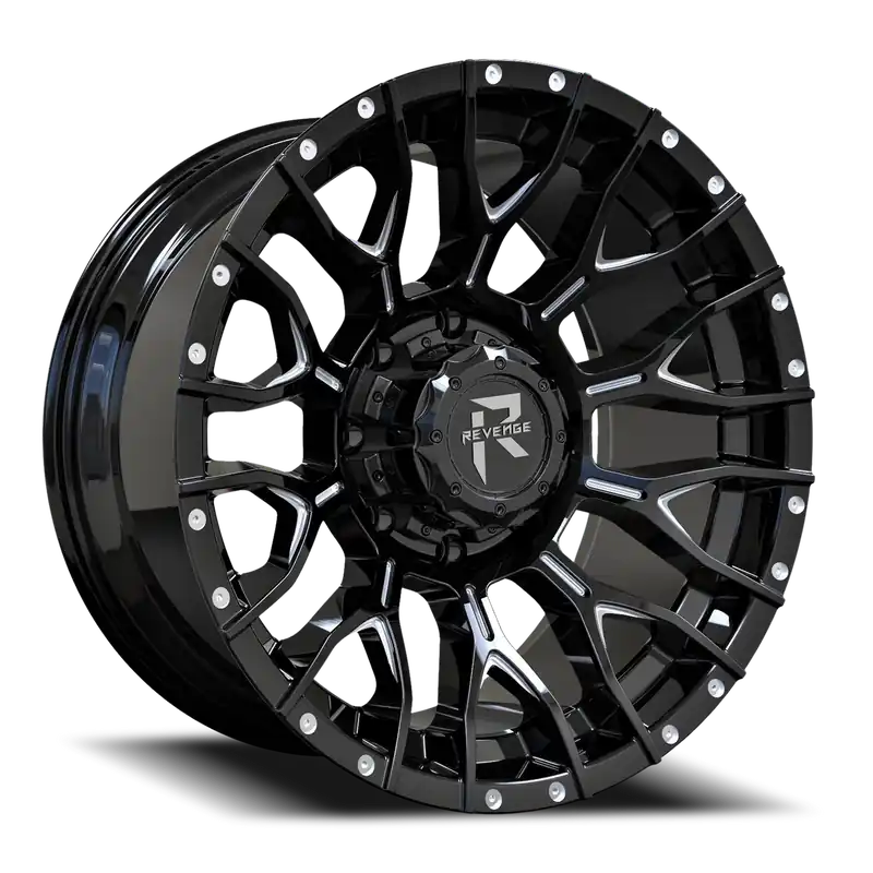 Crafted Revenge Rv201 Wheel 22x12 6x135 & 6x139.7 Black Milled -44mm - FREE T-SHIRT INCLUDED!