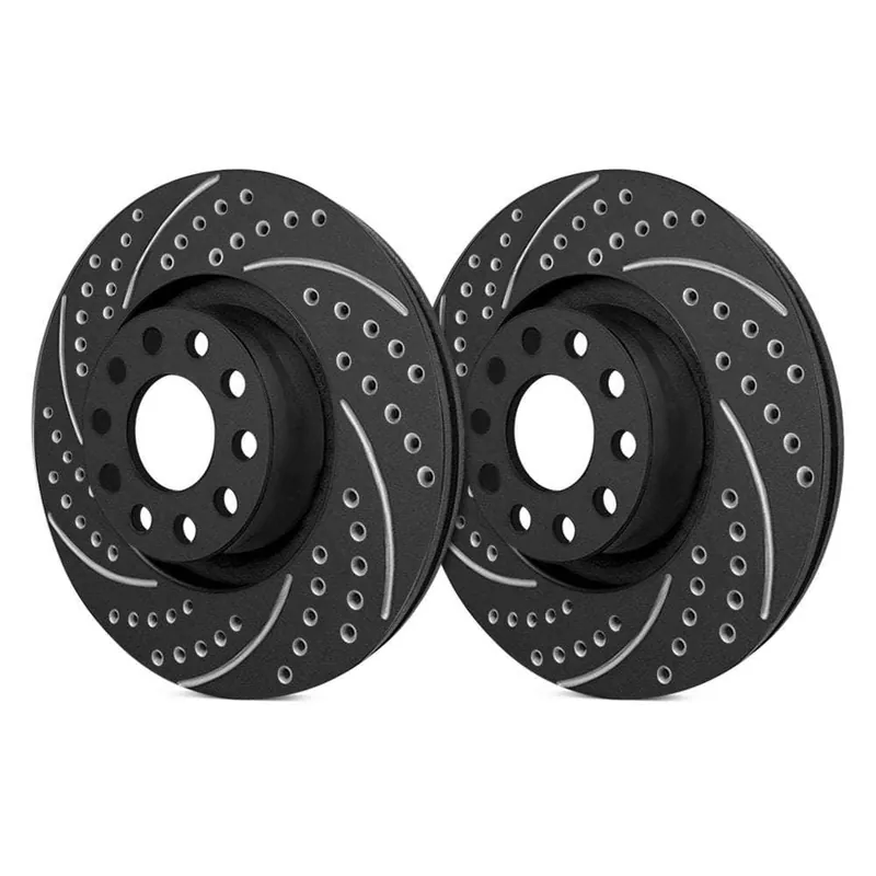 Clearance SP Performance Front Vented 8 Lug Double Drilled and Slotted Black ZRC Brake Rotors PLA S54-160-BP