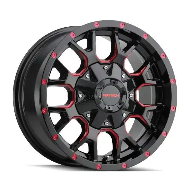 Clearance Mayhem Wheels Warrior 8015 Gloss Black with Prism Red 20x9 0mm Offset 6x135,6x139.7 (6x5.5)