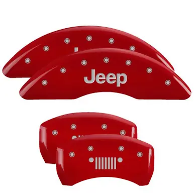 Latest MGP 4 Caliper Covers Engraved Front JEEP Engraved Rear JEEP Grill logo Red finish silver ch - 42012SJPLRD