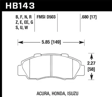 Hawk 97-01 Honda Prelude Blue 9012 Street Front Brake Pads - HB143E.680 Final Sale