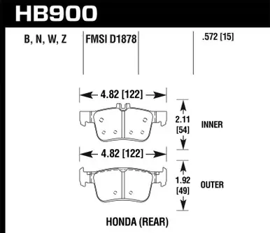 Best Choice Hawk 16-17 Honda Civic Performance Ceramic Street Rear Brake Pads - HB900Z.572