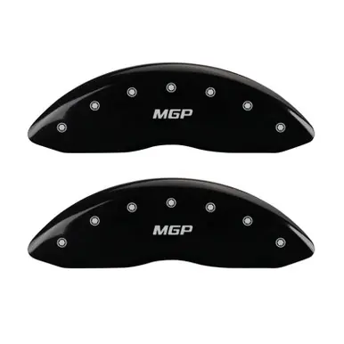 Flash Sale MGP Front set 2 Caliper Covers Engraved Front MGP Black finish silver ch - 12002FMGPBK