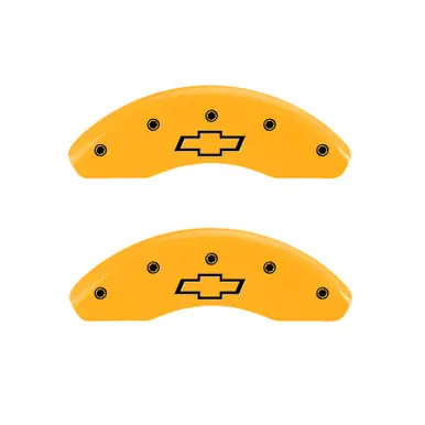 While Supplies Last MGP 4 Caliper Covers Engraved Front & Rear Bowtie Yellow Finish Black Char 1997 Chevrolet Camaro - 14026SBOWYL