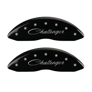 MGP 4 Caliper Covers Engraved Front & Rear Cursive/Challenger Black finish silver ch - 12088SCLSBK Grab Now